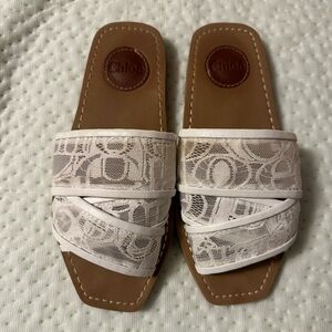 Chloe White Lace Slide Sandals